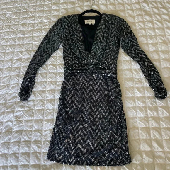 Ba&sh metallic chevron robe Flavie embellished mini dress - Picture 4 of 16